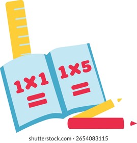Design plano do livro de estudo de matemática com régua e números. Perfeito para materiais escolares, visuais de sala de aula, aprendizado de matemática das crianças ou gráficos para aulas particulares.