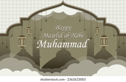 Flat design of Mawlid al Nabi Muhammad meaning Birth Day of Prophet Muhammad