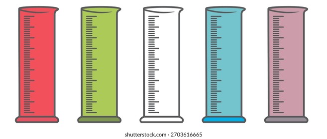 Ilustración de taza de medición de diseño plano con estilo de contorno. Diseño de taza de medición de laboratorio. Icono de Ciencia