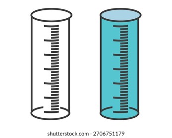 Ilustración de taza de medición de diseño plano con estilo de contorno. Diseño de taza de medición de laboratorio. Icono de Ciencia