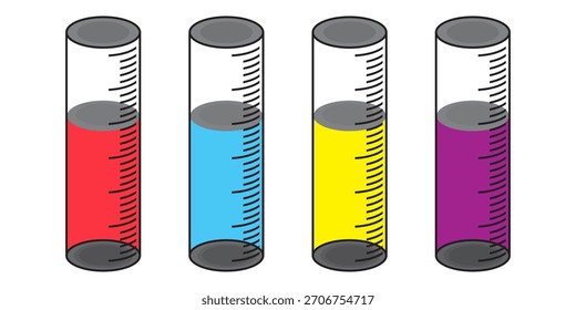 Ilustración de taza de medición de diseño plano con estilo de contorno. Diseño de taza de medición de laboratorio. Icono de Ciencia