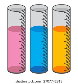 Ilustración de taza de medición de diseño plano con estilo de contorno. Diseño de taza de medición de laboratorio. Icono de Ciencia