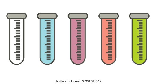Ilustración de taza de medición de diseño plano con estilo de contorno. Diseño de taza de medición de laboratorio. Icono de Ciencia