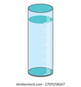 Ilustración de taza de medición de diseño plano con estilo de contorno. Diseño de taza de medición de laboratorio. Icono de Ciencia