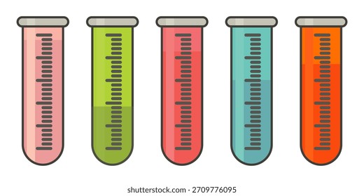 Ilustración de taza de medición de diseño plano con estilo de contorno. Diseño de taza de medición de laboratorio. Icono de Ciencia