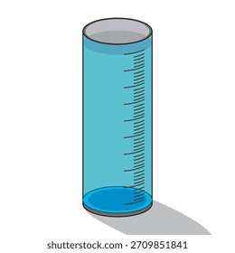 Ilustración de taza de medición de diseño plano con estilo de contorno. Diseño de taza de medición de laboratorio. Icono de Ciencia