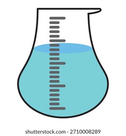 Ilustración de taza de medición de diseño plano con estilo de contorno. Diseño de taza de medición de laboratorio. Icono de Ciencia