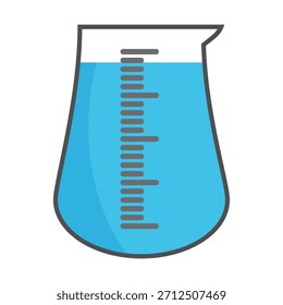 Ilustración de taza de medición de diseño plano con estilo de contorno. Diseño de taza de medición de laboratorio. Icono de Ciencia