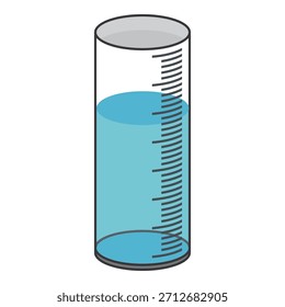 Ilustración de taza de medición de diseño plano con estilo de contorno. Diseño de taza de medición de laboratorio. Icono de Ciencia