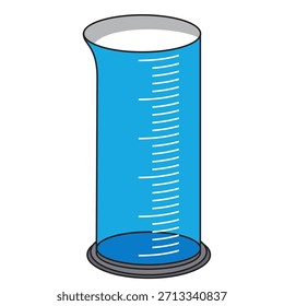 Ilustración de taza de medición de diseño plano con estilo de contorno. Diseño de taza de medición de laboratorio. Icono de Ciencia