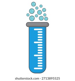 Ilustración de taza de medición de diseño plano con estilo de contorno. Diseño de taza de medición de laboratorio. Icono de Ciencia
