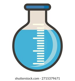 Ilustración de taza de medición de diseño plano con estilo de contorno. Diseño de taza de medición de laboratorio. Icono de Ciencia