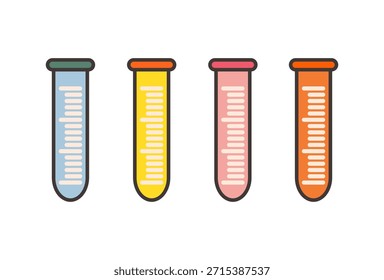 Ilustración de taza de medición de diseño plano con estilo de contorno. Diseño de taza de medición de laboratorio. Icono de Ciencia