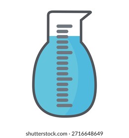 Ilustración de taza de medición de diseño plano con estilo de contorno. Diseño de taza de medición de laboratorio. Icono de Ciencia