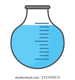 Ilustración de taza de medición de diseño plano con estilo de contorno. Diseño de taza de medición de laboratorio. Icono de Ciencia
