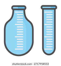 Ilustración de taza de medición de diseño plano con estilo de contorno. Diseño de taza de medición de laboratorio. Icono de Ciencia