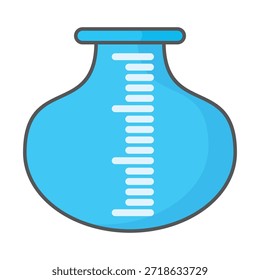 Ilustración de taza de medición de diseño plano con estilo de contorno. Diseño de taza de medición de laboratorio. Icono de Ciencia