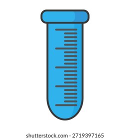 Ilustración de taza de medición de diseño plano con estilo de contorno. Diseño de taza de medición de laboratorio. Icono de Ciencia