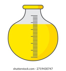Ilustración de taza de medición de diseño plano con estilo de contorno. Diseño de taza de medición de laboratorio. Icono de Ciencia
