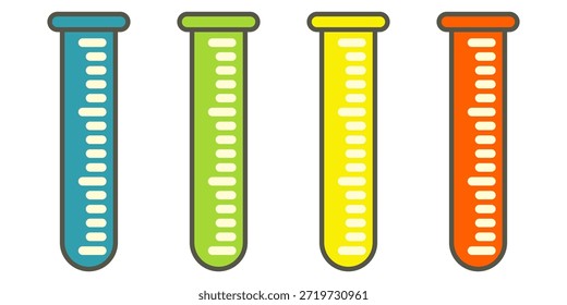 Ilustración de taza de medición de diseño plano con estilo de contorno. Diseño de taza de medición de laboratorio. Icono de Ciencia