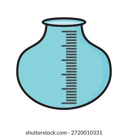 Ilustración de taza de medición de diseño plano con estilo de contorno. Diseño de taza de medición de laboratorio. Icono de Ciencia