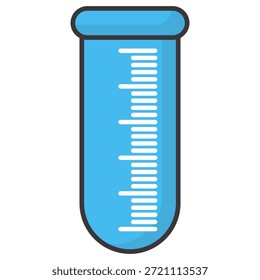 Ilustración de taza de medición de diseño plano con estilo de contorno. Diseño de taza de medición de laboratorio. Icono de Ciencia