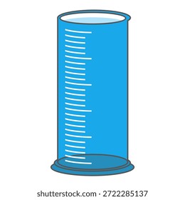 Ilustración de taza de medición de diseño plano con estilo de contorno. Diseño de taza de medición de laboratorio. Icono de Ciencia