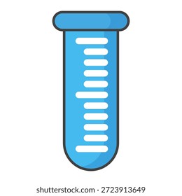 Ilustración de taza de medición de diseño plano con estilo de contorno. Diseño de taza de medición de laboratorio. Icono de Ciencia