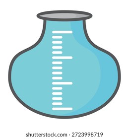 Ilustração de copo de medição de design plano com estilo de contorno. Projeto de copo de medição de laboratório. Ícone Ciência