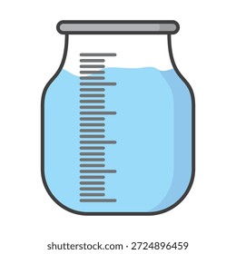 Ilustración de taza de medición de diseño plano con estilo de contorno. Diseño de taza de medición de laboratorio. Icono de Ciencia