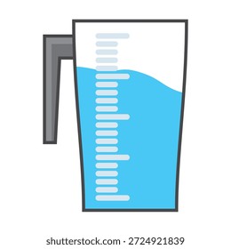Ilustración de taza de medición de diseño plano con estilo de contorno. Diseño de taza de medición de laboratorio. Icono de Ciencia