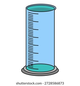 Ilustración de taza de medición de diseño plano con estilo de contorno. Diseño de taza de medición de laboratorio. Icono de Ciencia
