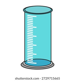 Ilustración de taza de medición de diseño plano con estilo de contorno. Diseño de taza de medición de laboratorio. Icono de Ciencia