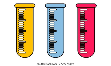 Ilustración de taza de medición de diseño plano con estilo de contorno. Diseño de taza de medición de laboratorio. Icono de Ciencia