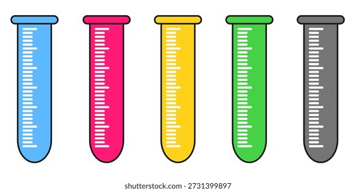 Ilustración de taza de medición de diseño plano con estilo de contorno. Diseño de taza de medición de laboratorio. Icono de Ciencia