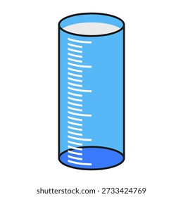 Ilustración de taza de medición de diseño plano con estilo de contorno. Diseño de taza de medición de laboratorio. Icono de Ciencia