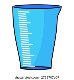 Ilustración de taza de medición de diseño plano con estilo de contorno. Diseño de taza de medición de laboratorio. Icono de Ciencia