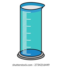Ilustración de taza de medición de diseño plano con estilo de contorno. Diseño de taza de medición de laboratorio. Icono de Ciencia