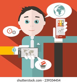 Flat Design Media Vector Illustration with Man