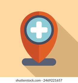 Flat design medical location pin with a white cross, ideal for healthcarerelated maps and apps