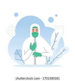 flat design of medical personnel protected from viruses
