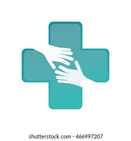 flat design medicine cross and hands icon vector illustration