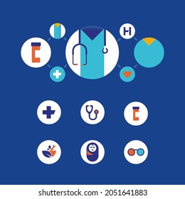 Flat design medicine and health vector icons, sign and symbols with elements for mobile concepts and web apps. Collection modern infographic, flyers.
