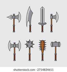 Flaches Design mittelalterliche Kampfwaffenset