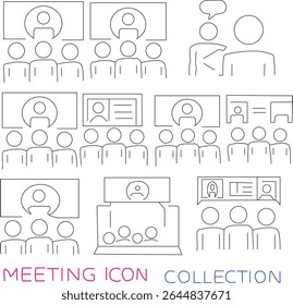 flat design meeting icon with people discussing around presentation board