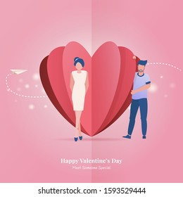 Flat design meets someone special for Valentine's day greetings, Finding a match illustration