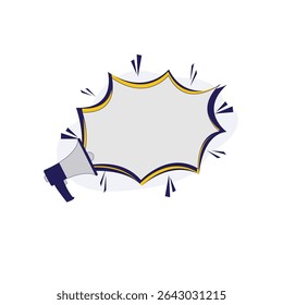 Flat Design Megaphone with Comic Style Speech Bubble for Announcement or Promotion