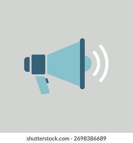 Flat Design Megaphone Icon with Sound Waves, Ideal for Public Speaking, Marketing, Urgent Announcements, Promotion, and Loud Communication Graphics.