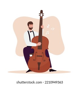 Flat design of men playing double bass instrument music. Illustration for websites, landing pages, mobile applications, posters and banners. Trendy flat vector illustration