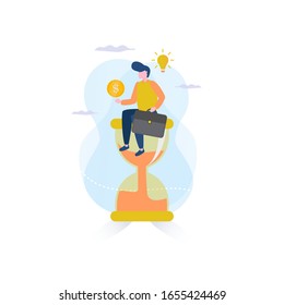 Flat design of men sitting on an hourglass for business concepts